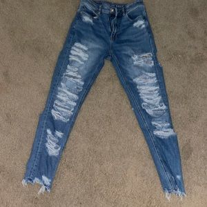 American Eagle Mom Jeans, Size 2 Regular, Ripped Blue Jeans